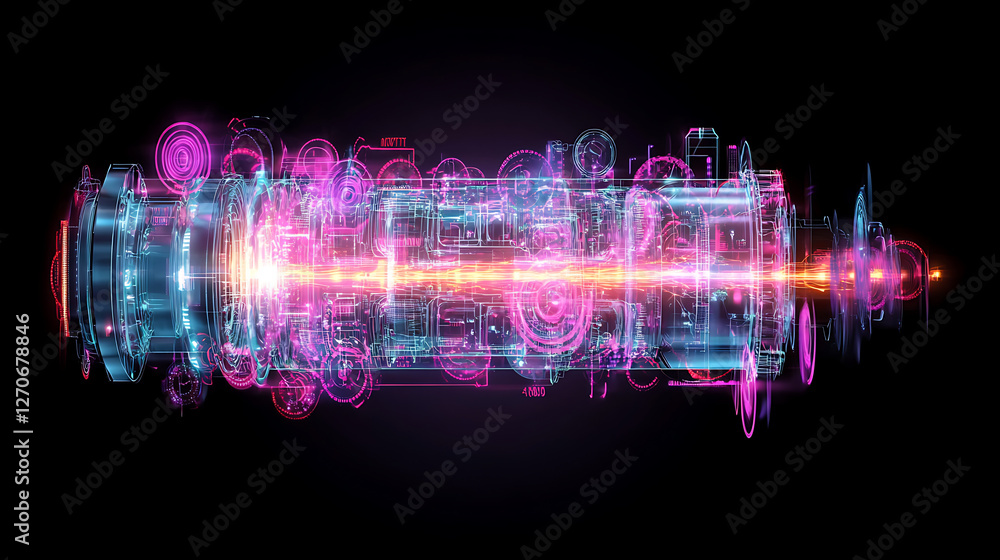 Poster futuristic machine core data visualization abstract technological design and innovation