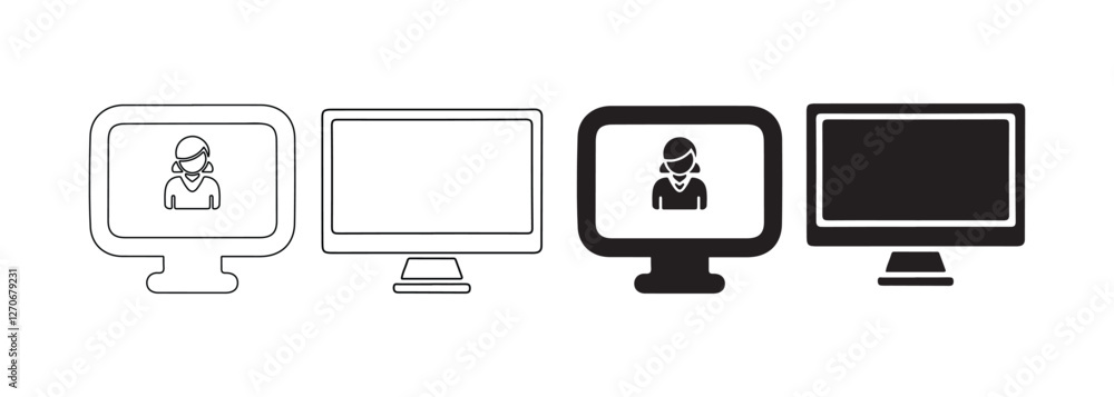 Aufkleber minimalist monitor screen vector icon for technology and ui design. flat computer display symbol for