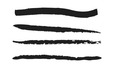 Brush line set. Vector calligraphy paint strokes. Vintage Chinese brushstrokes collection. Straight long hand drawn stripes background. Abstract black ink grungy lines, borders with white background.