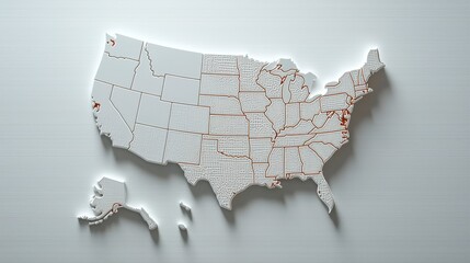 3d Map Of The United States On Light Gray Background