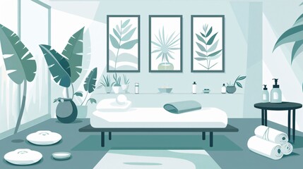 Spa Center Equipment and Products Vector Illustration