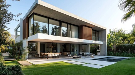 Modern Concrete House with Pool and Lush Garden
