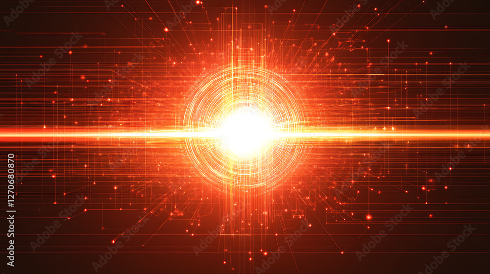 Poster futuristic network technology red light burst background image visual effect and digital data