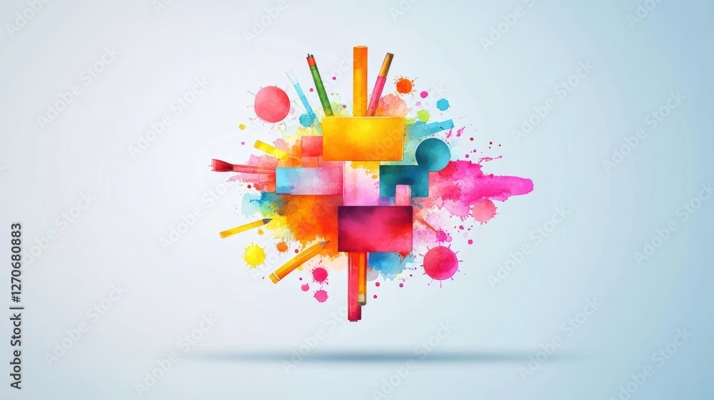 Poster vibrant abstract watercolor background featuring dynamic splashes of color in fluid motion creating 