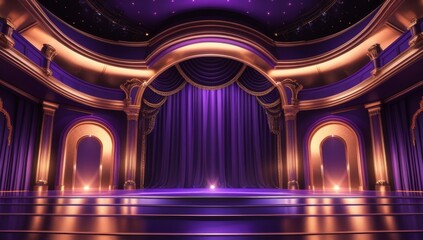 Purple golden ceremony award stage venue background.