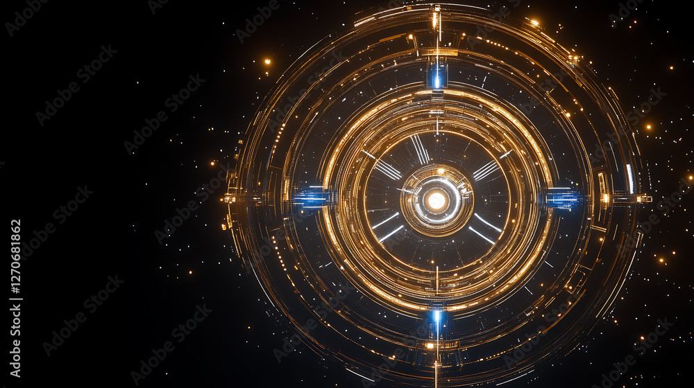 Poster futuristic portal technology with circular design and sci-fi elements in a digital render