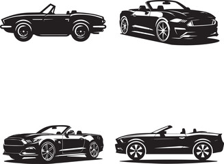 Vector Silhouette of a Convertible Car on White Background"