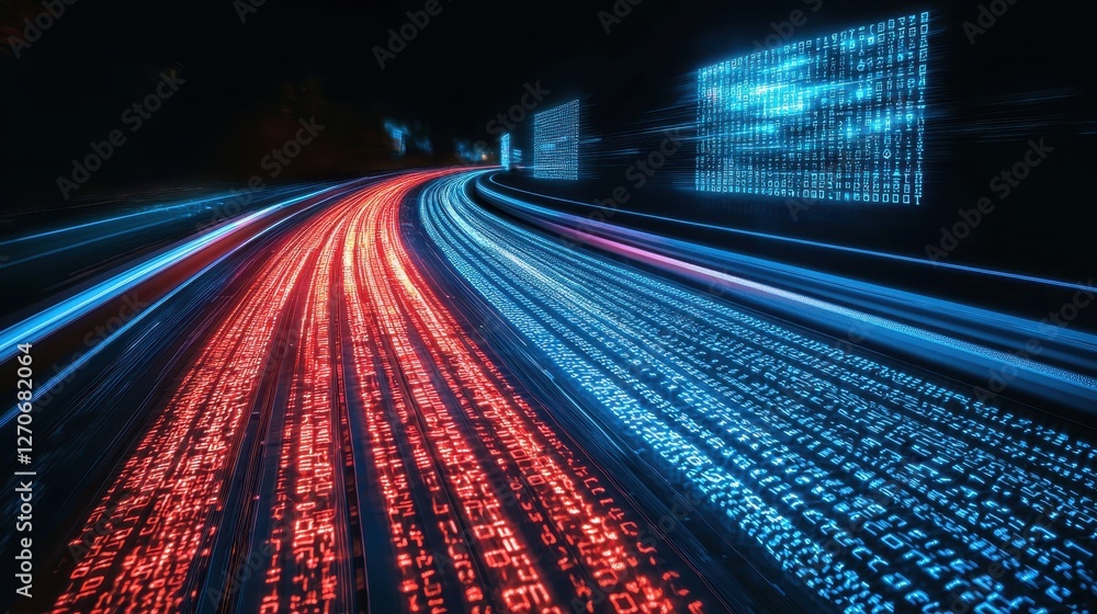Poster digital data flow urban environment abstract art night scene dynamic motion