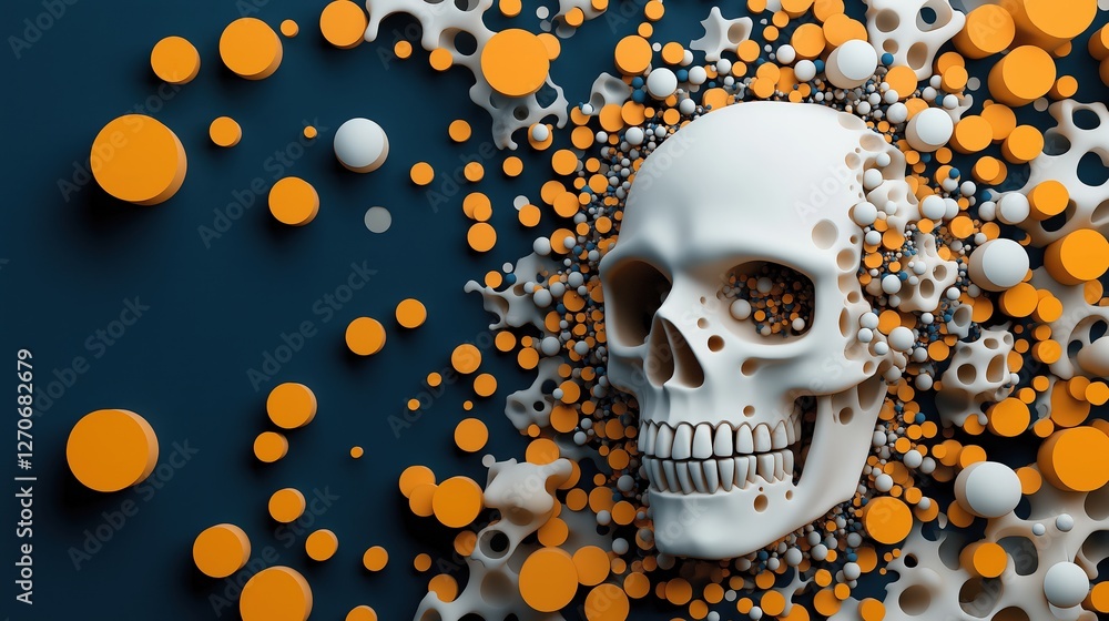 Poster dynamic skull art with colorful orbs studio digital illustration abstract close-up modern design con