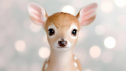 Cute fawn portrait, bokeh background, nature, wildlife, greeting card