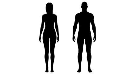 Black silhouette of a man and a woman. Male and female gender. Body silhouettes for medicine
