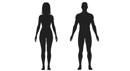 Black silhouette of a man and a woman. Male and female gender. Body silhouettes for medicine