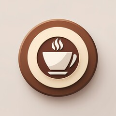 A flat icon representing a coffee shop, featuring a warm and inviting vibe. The icon should prominently display a coffee cup as the central symbol, using a color palette of brown and cream to convey a