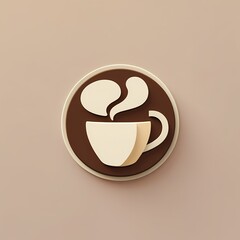 Obraz premium A flat icon representing a coffee shop, featuring a warm and inviting vibe. The icon should prominently display a coffee cup as the central symbol, using a color palette of brown and cream to convey a