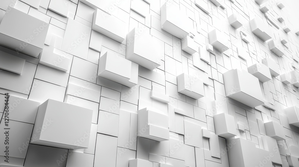 Aufkleber 3d rendering of abstract minimalist structures aerial view of digital space