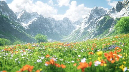 Mountain Meadow Flowers Sunny Day Landscape Stock Photo