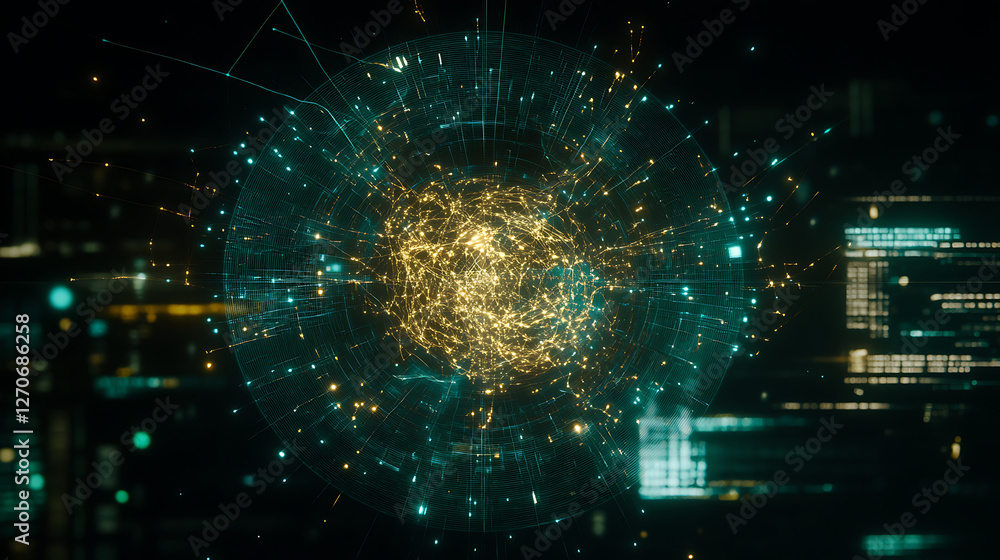 Poster futuristic sphere network data visualization artificial intelligence concept design