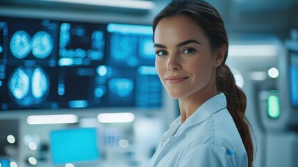 Obraz premium Healthcare insights medical professional analyzing lab data in high-tech environment