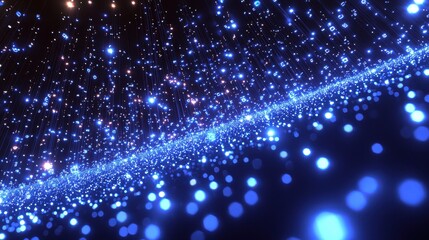 Fototapeta premium Exploring energy dynamic blue particles in motion within a digital space environment