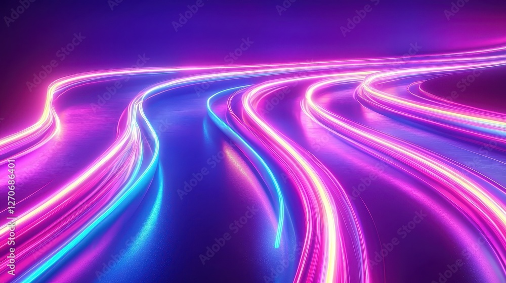 Poster futuristic cityscape dynamic light trails in an abstract night motion environment