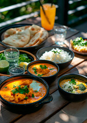 chicken curry bowl with rice and  vegetables, indian, thai