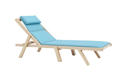 Chaise lounge with blue cushions, perfect for summer beach vacations, isolated on a transparent background