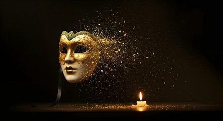 A beautifully enigmatic Golden Mask radiates with an enchanting Candlelight Glow that captivates