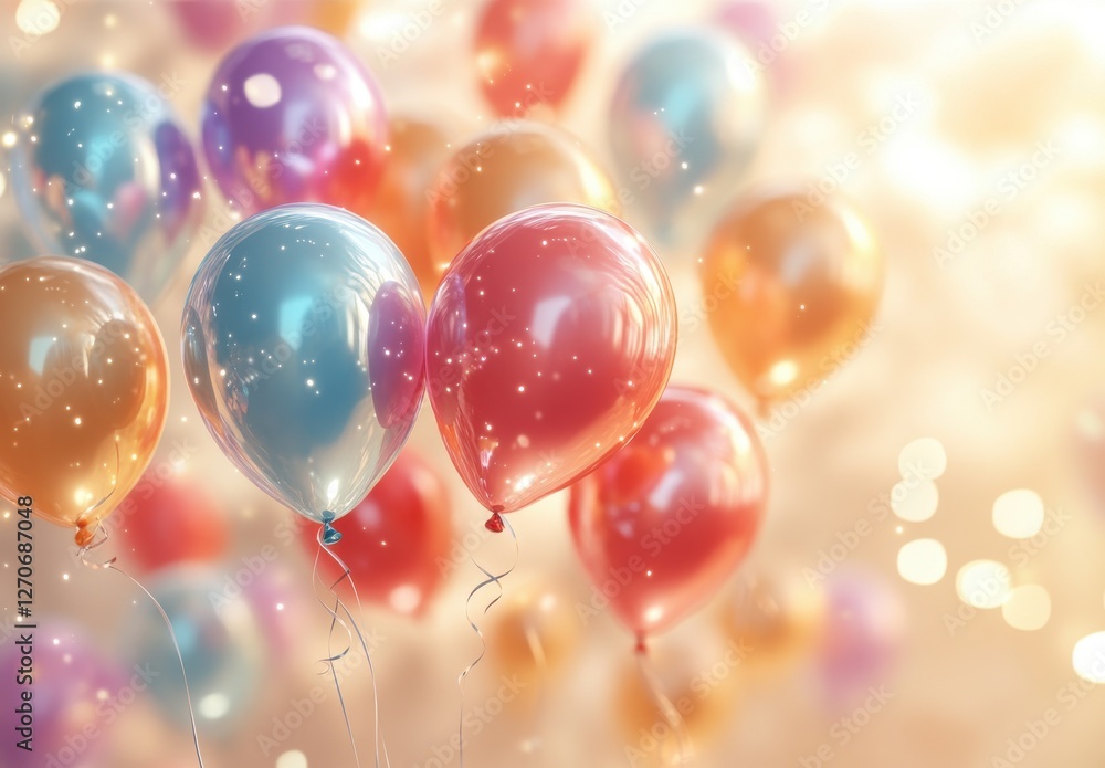 Poster colorful balloons floating in the air with soft bokeh background creating a festive and celebratory 