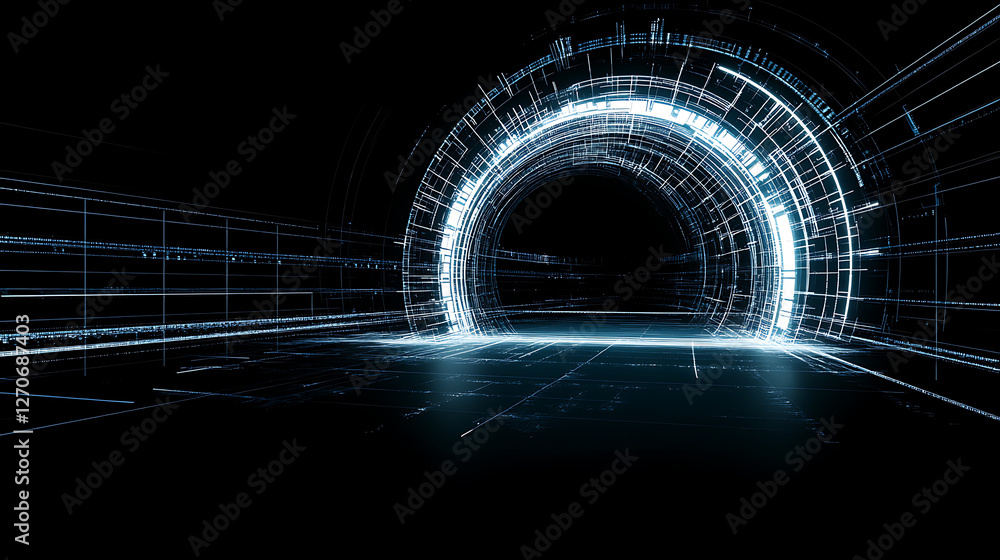 Poster futuristic technology portal connecting dimensions in the digital space realm of the matrix