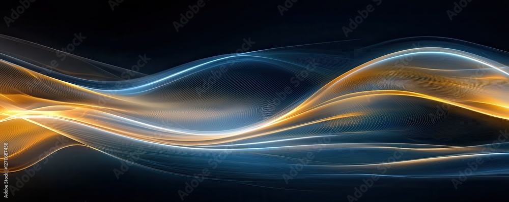 Poster dynamic flowing waves of light abstract visuals digital art dark background artistic concept