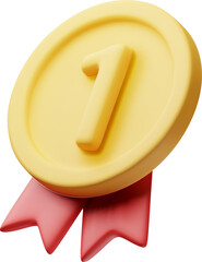 3d golden medal with red ribbons