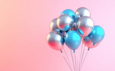 Colorful metallic balloons floating against a soft pastel background, perfect for celebrations, birthdays and festive occasions with a cheerful ambiance