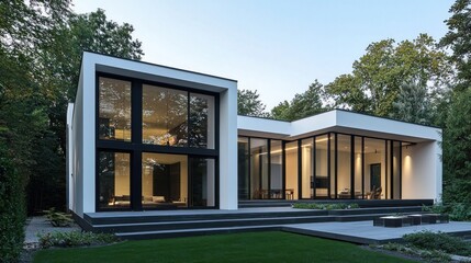 Fototapeta premium Modern Minimalist House in Wooded Setting