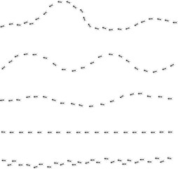 Ants trail line of working ants on white background vector illustration. A line of worker ants marching in search of food. Worker incects marching in a line. Ants road vector illustration