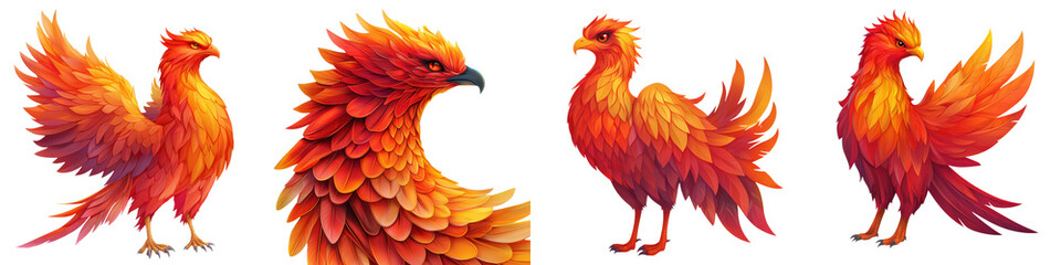 Obraz premium Majestic Fiery Phoenix Creature with Vibrant Feathers in Mythical Fantasy Art Depicting a powerful divine and sacred mythical bird with intense dynamic and energetic flames and a regal elegant