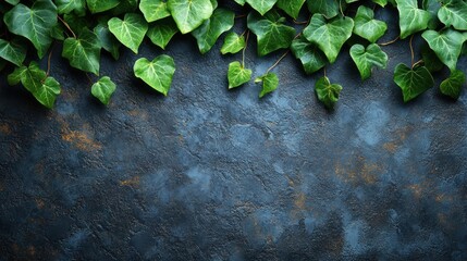 Ivy leaves on dark stone background