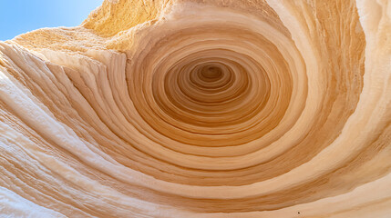 Obraz premium Geological Formation Depicting Smooth Layered Tunnel with Circular Pattern in Natural Earth Tones