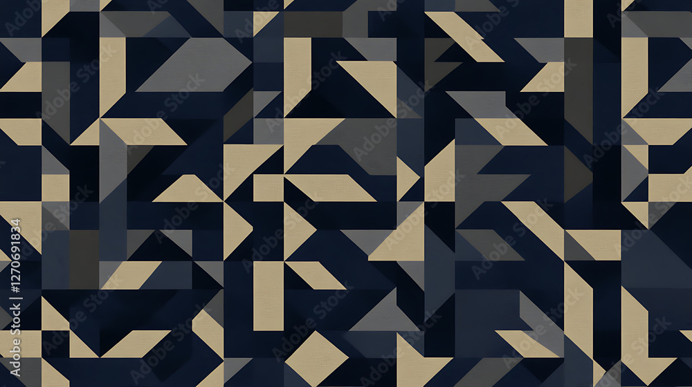 Aufkleber geometric abstraction composition with triangles squares and rhombuses in deep blue and beige tones