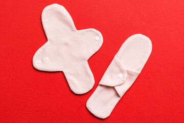 Eco-friendly reusable fabric women's pads. set of colorful bright reusable menstrual pads. zero...