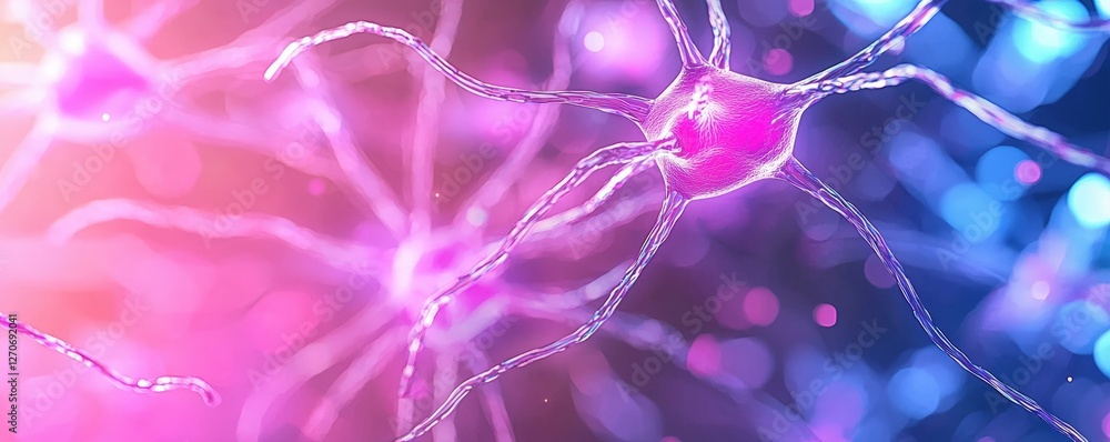 Poster a vibrant depiction of neurons with glowing connections, showcasing the complexity of the nervous sy