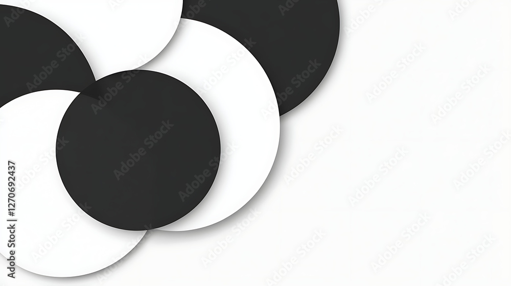 Poster geometric circles monochrome interplay in overlapping composition design with shadows and contrast