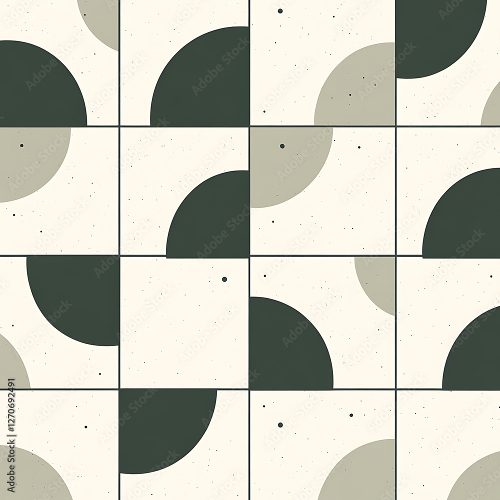 Poster geometric composition of quarter circle shapes in square grid pattern minimalist design aesthetic ar