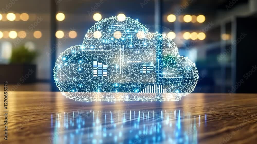 Poster futuristic digital cloud with data visualization elements in 4k