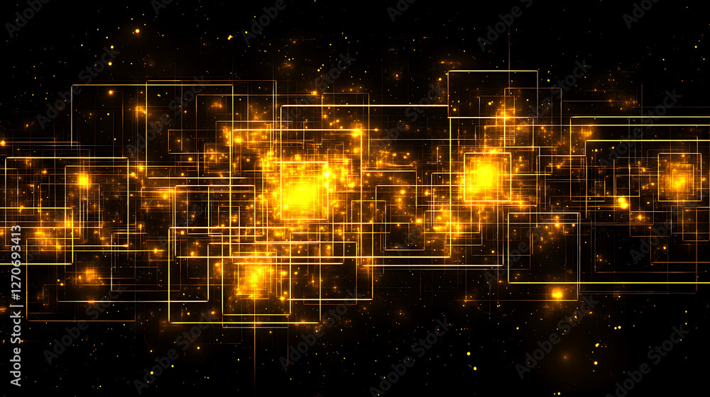 Poster geometric golden square grid with luminous points abstract technological future design concept