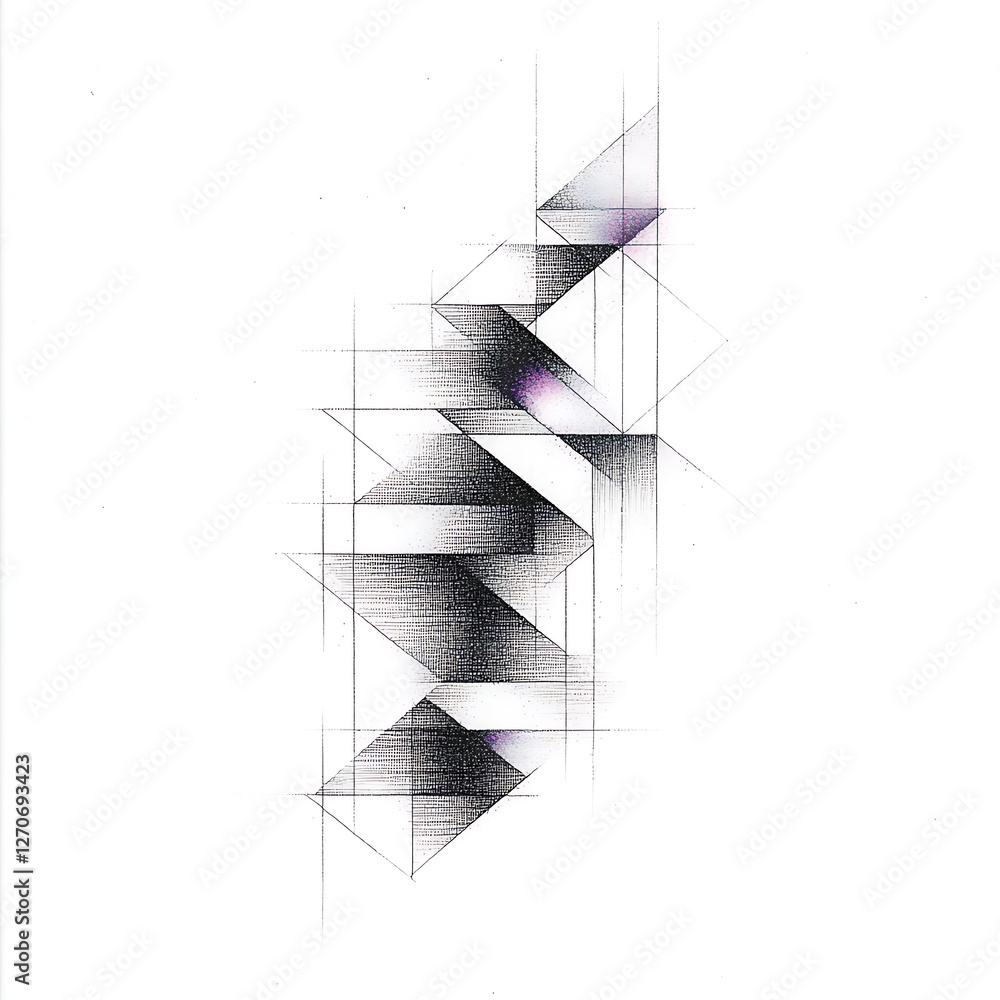 Poster geometric gradient ascend abstract linear design structure in pencil sketch with angular perspective