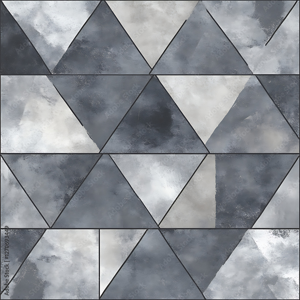 Aufkleber geometric gray triangle mosaic seamless design with watercolor textured background abstract composit