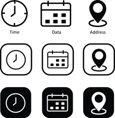 Date time and location address icon set for streamlined event and info
