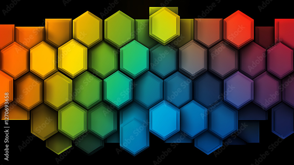 Poster geometric hexagon palette gradient background abstract design with black backdrop artistic creation