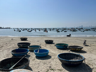 Basket boats on the beach of Da Nang