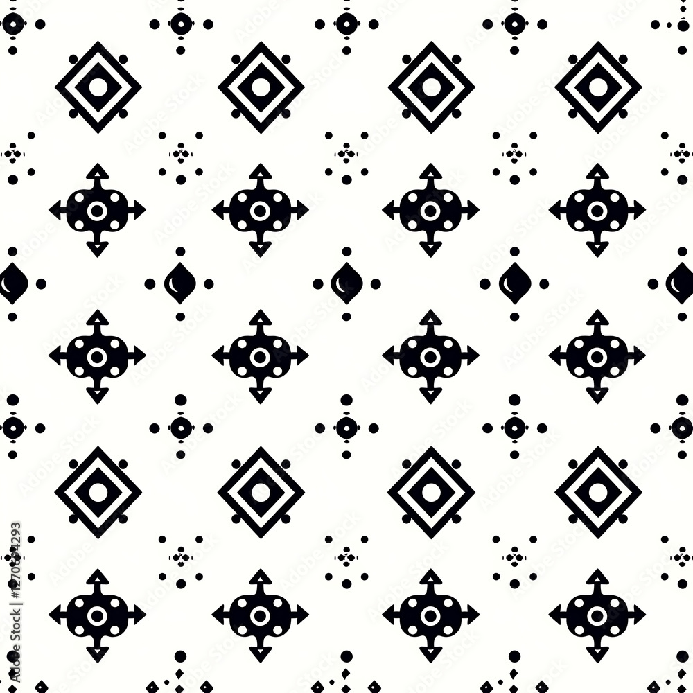 Poster geometric motif repetitive pattern design with abstract elements in monochrome style background